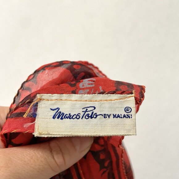 Vintage 100% Pure Silk Marco Polo by Malani Floral Square Scarf Red - Picture 4 of 5